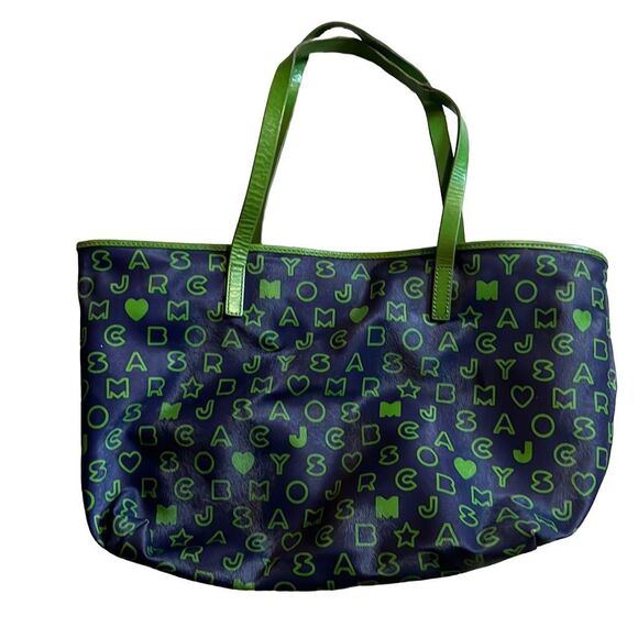 Marc jacobs letter monogram tote navy blue and neon green